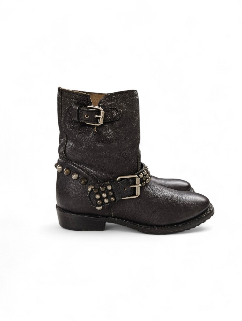 Ash Vicious Bis Studded Black Leather Motorcycle Boots In Moro Brown Size 8 - Picture 6 of 11